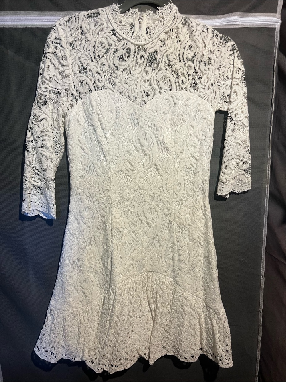 Chi Chi London White Lace Long Sleeve Fit & Flare Dress